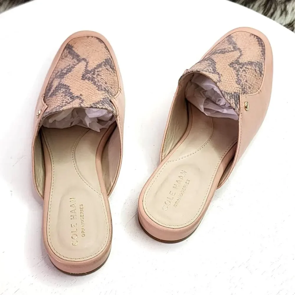 Cole Haan Ryan Mule In Mahogany Rose Leather Python Mules Flats Slide Sandals